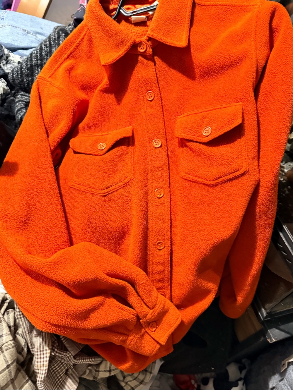 Vintage smart set fleece button up jacket sweater bright orange